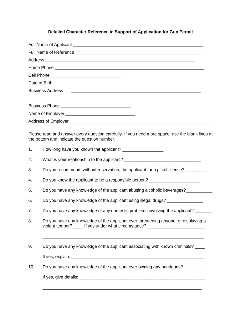 Reference Gun Permit  Form