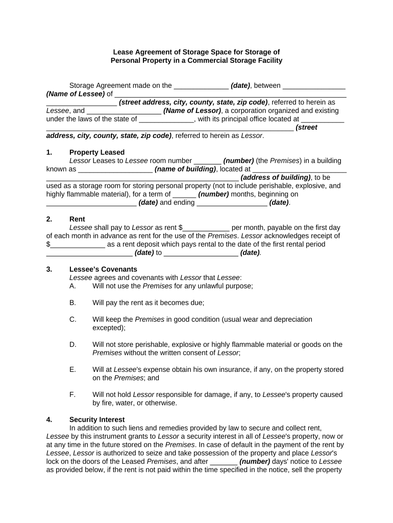 Agreement Storage Space  Form