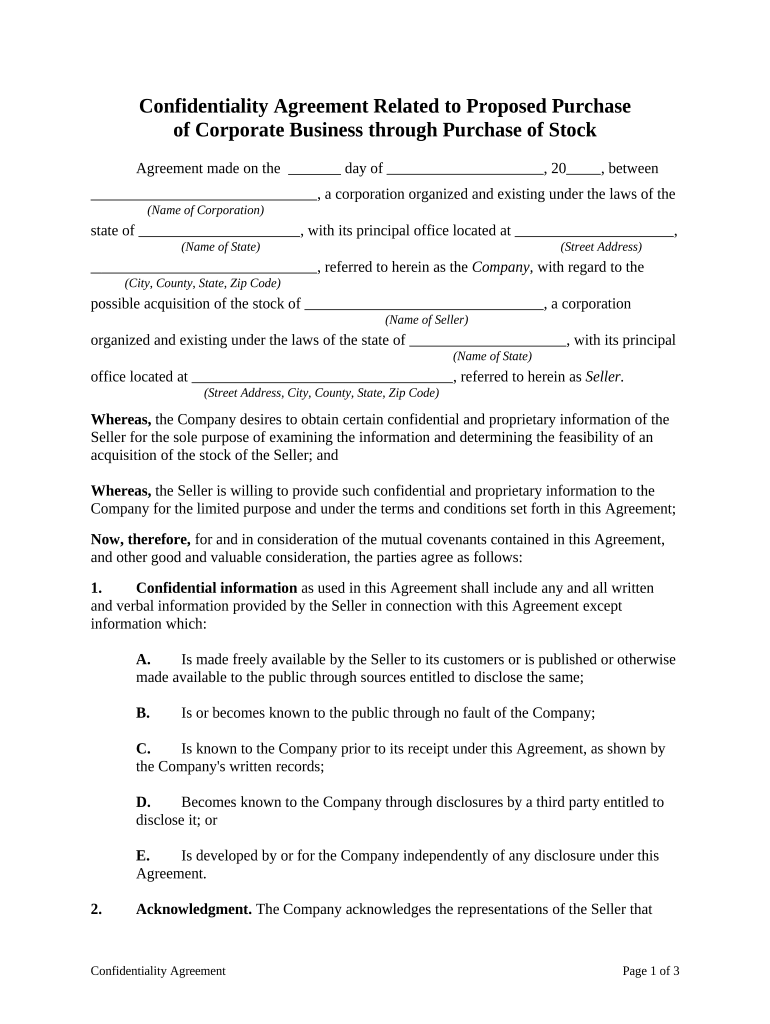 Confidentiality Agreement Purchase  Form