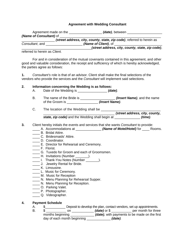 Agreement Wedding Coordinator  Form