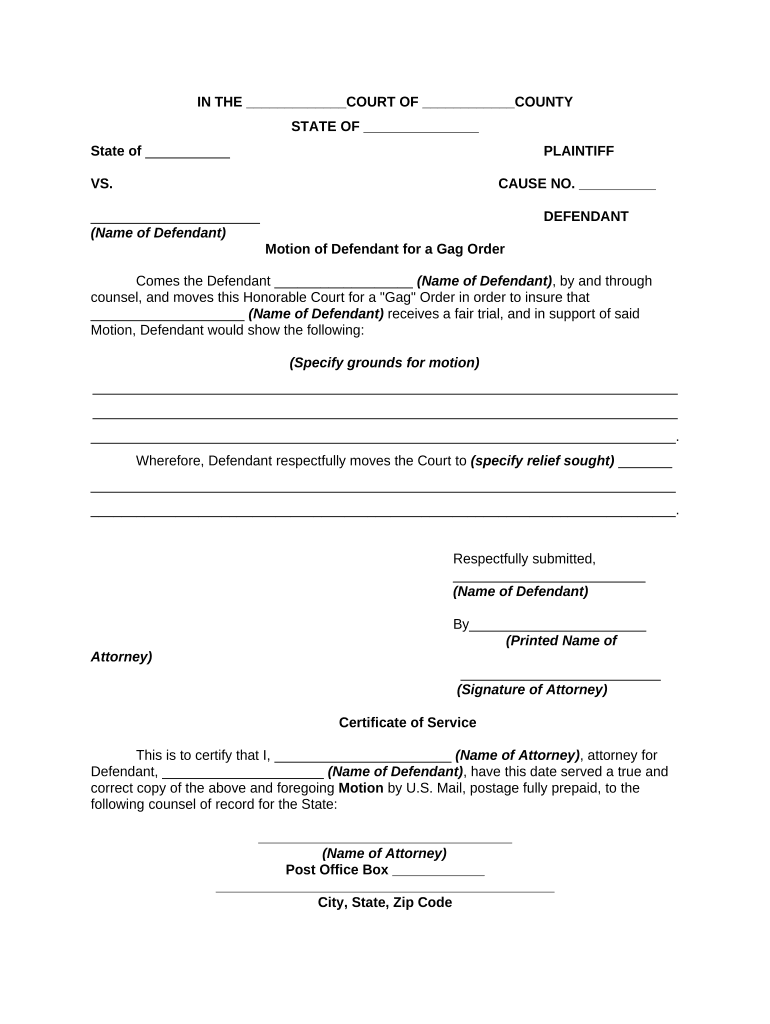 Gag Order Template  Form