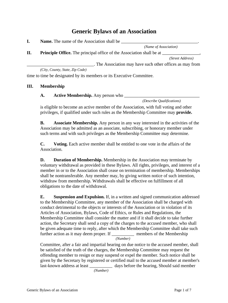 Generic Bylaws  Form
