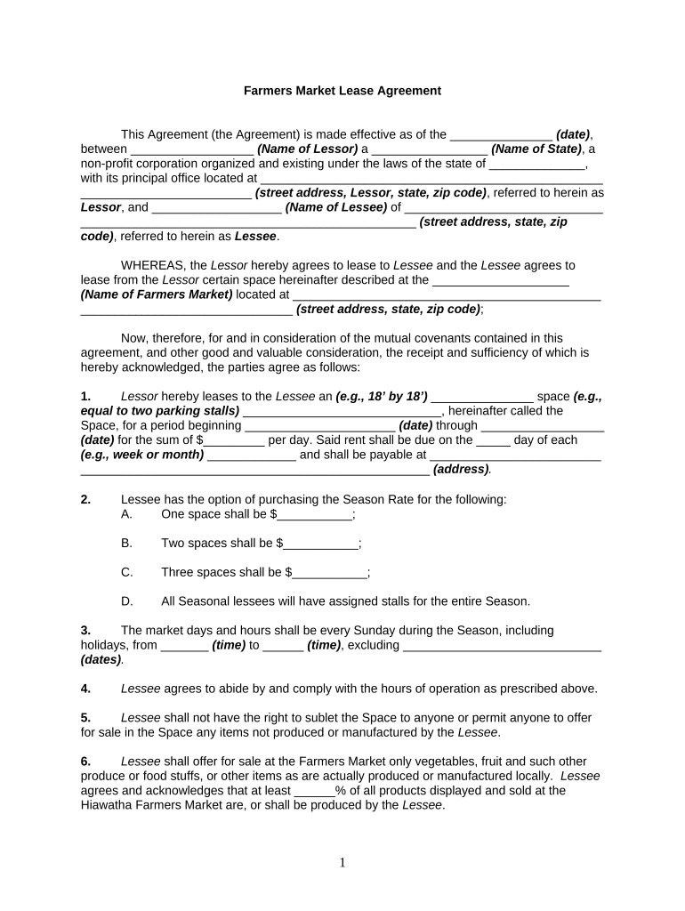 Market Lease Agreement  Form