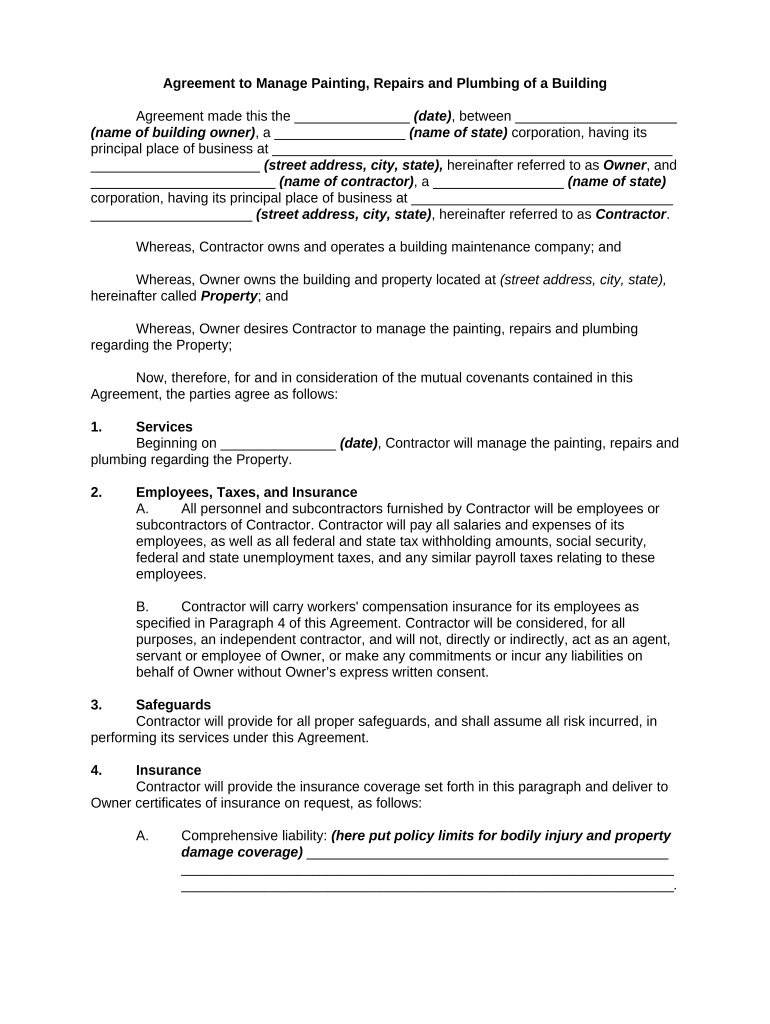 Agreement Plumbing  Form