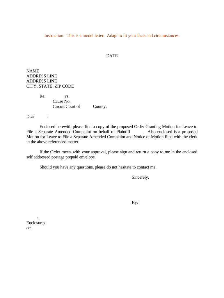 Sample Letter Regarding Amended Complaint  Form