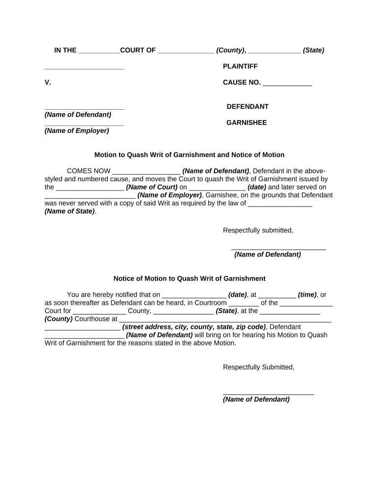 Motion Garnishment  Form