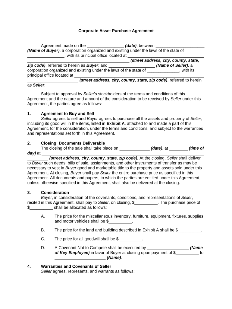Asset Purchase Agreement Template  Form