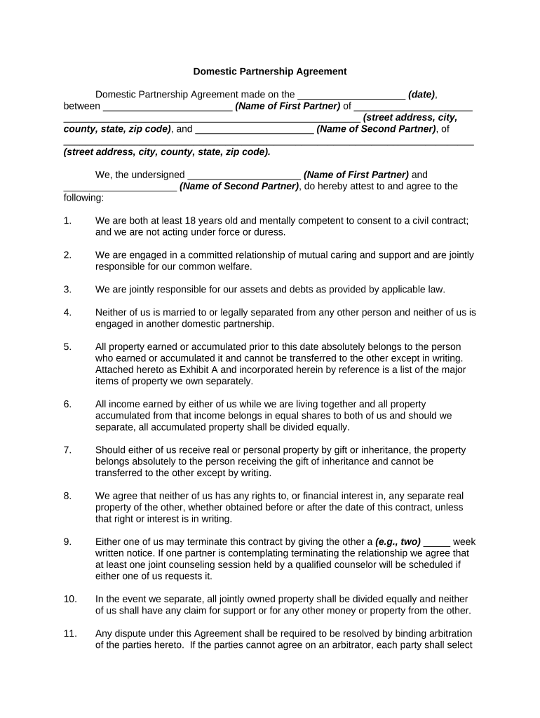 Domestic Partnership Document  Form