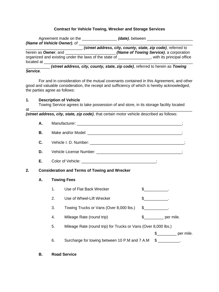 Towing Contract  Form