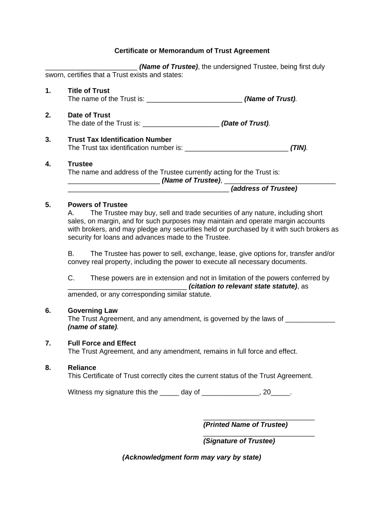 Certificate Trust Form