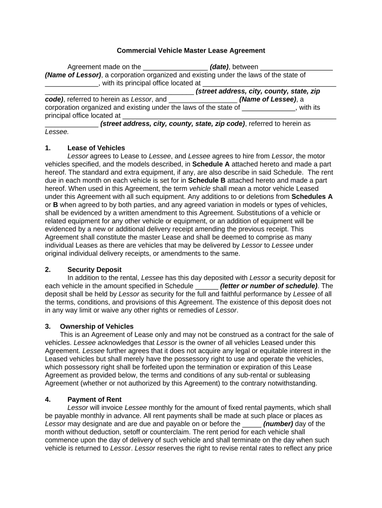 Fill and Sign the Master Lease Agreement Form