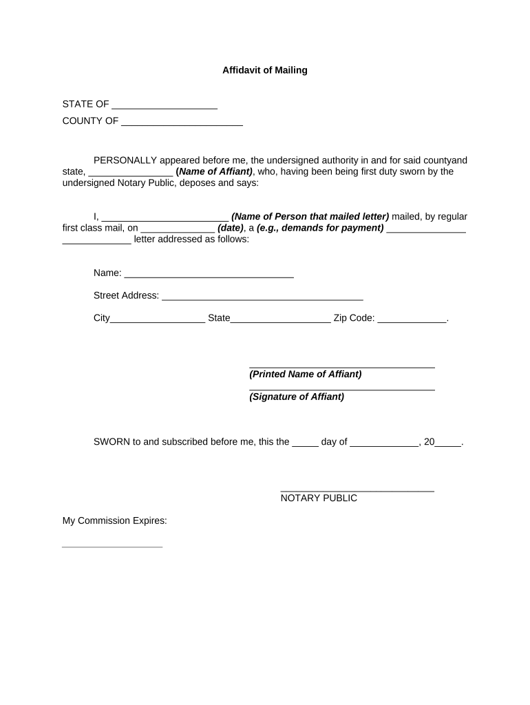 Affidavit Mailing Sample  Form
