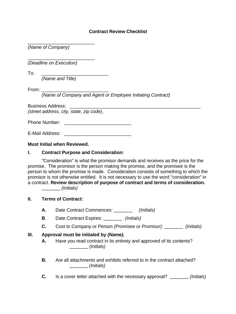 Construction Contract Review Check List Preconstruction Form