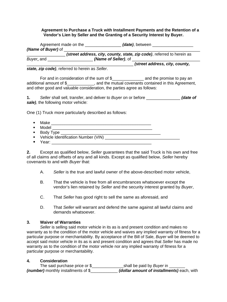 Truck Lease Agreement Word  Form
