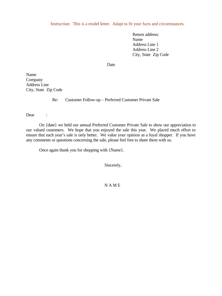 Letter Customer Follow Up  Form