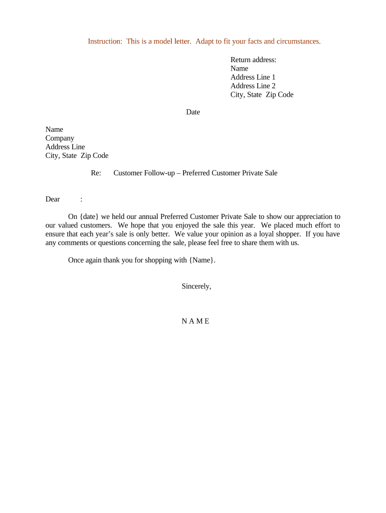 Letter Customer Follow Up Form