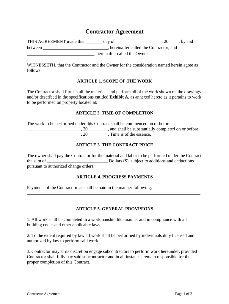 Contractor Agreement  Form