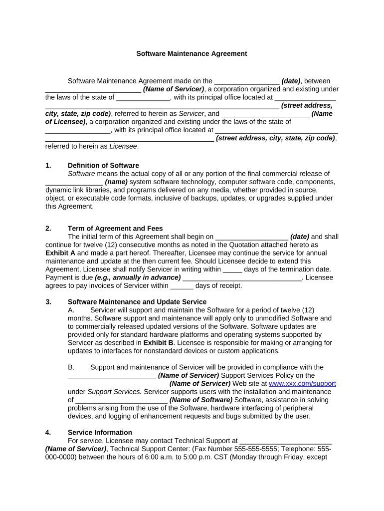 Software Maintenance Agreement  Form