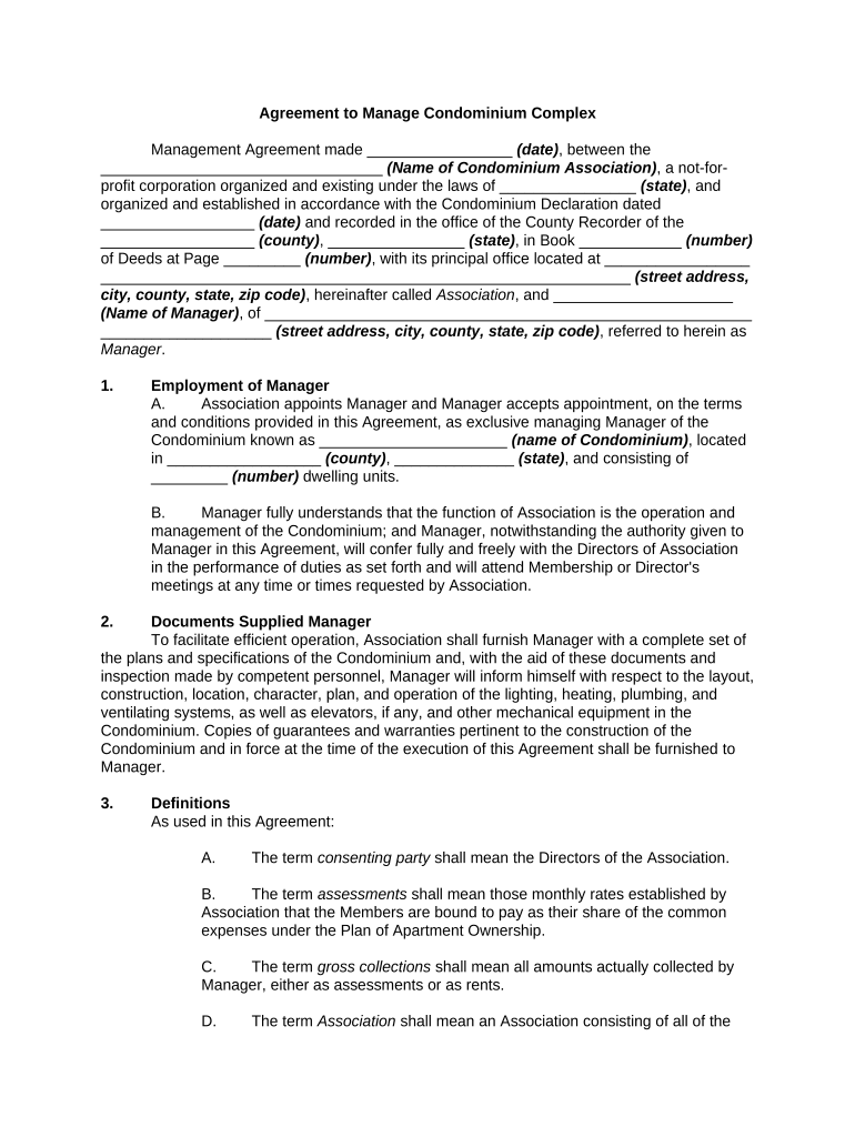 Agreement Condominium  Form