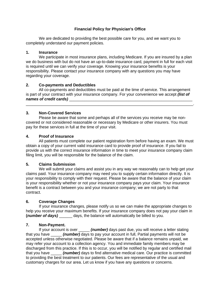 Financial Policy for Physician's Office  Form