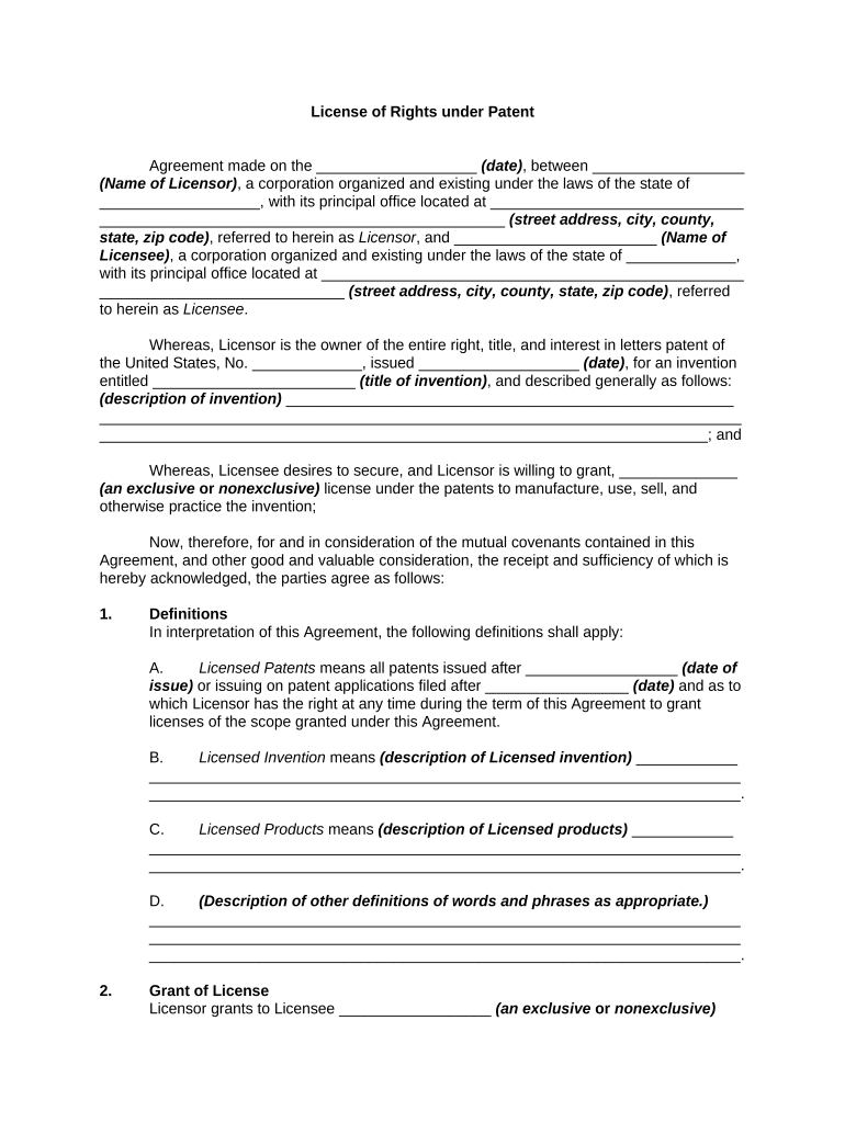 License Patent  Form