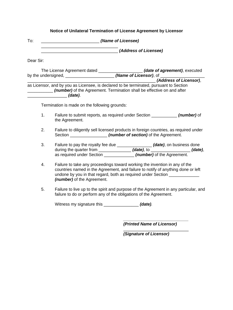 Unilateral Agreement Contract  Form