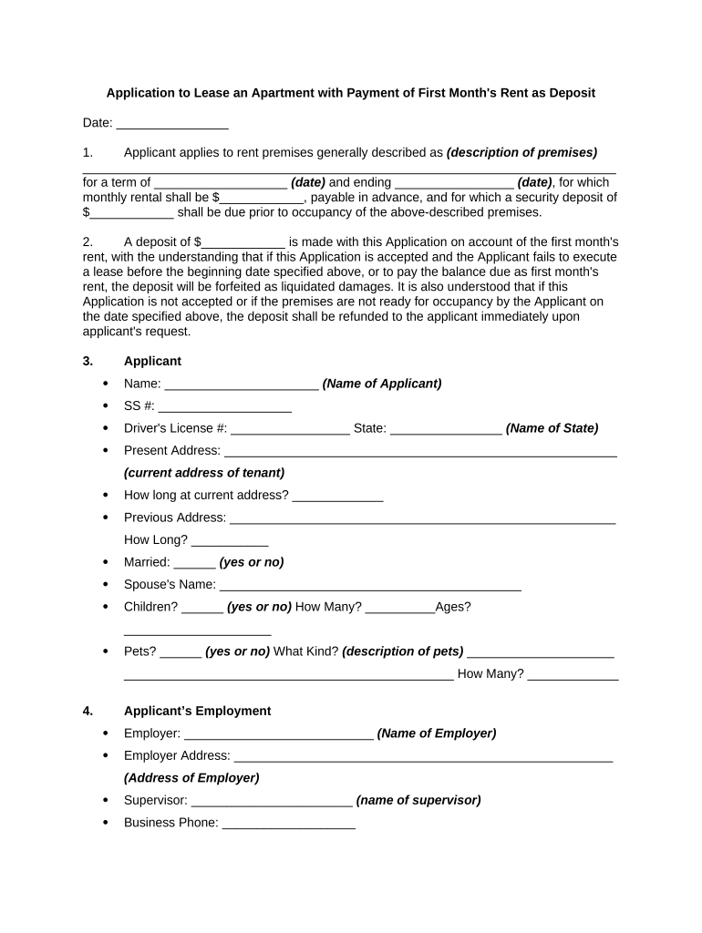 Lease Apartment Rent  Form