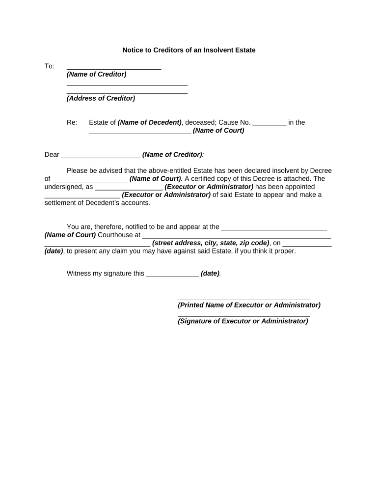 Notice Creditors  Form