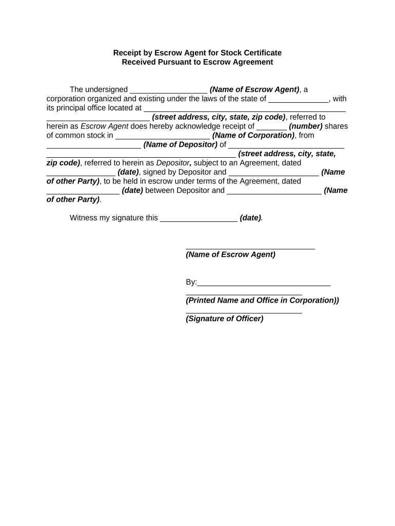 Escrow Agent  Form