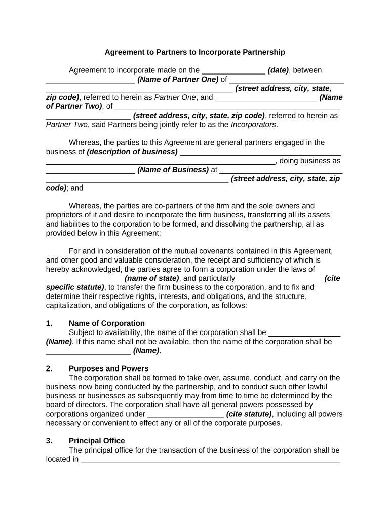 Incorporate Partnership  Form