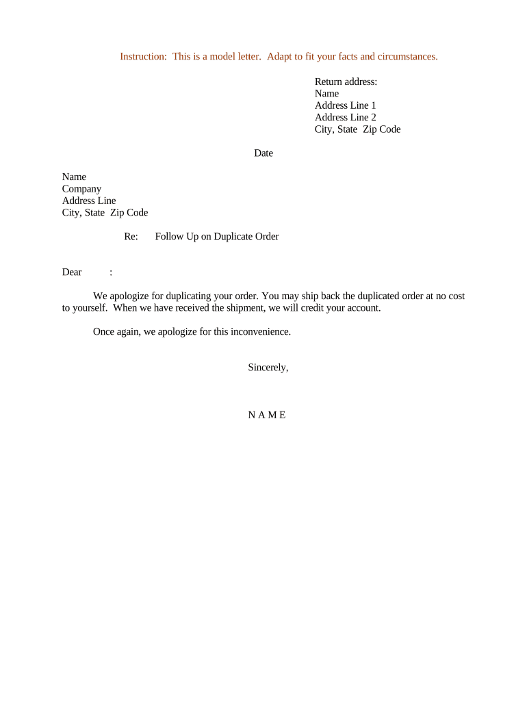 Letter Follow Up Order  Form