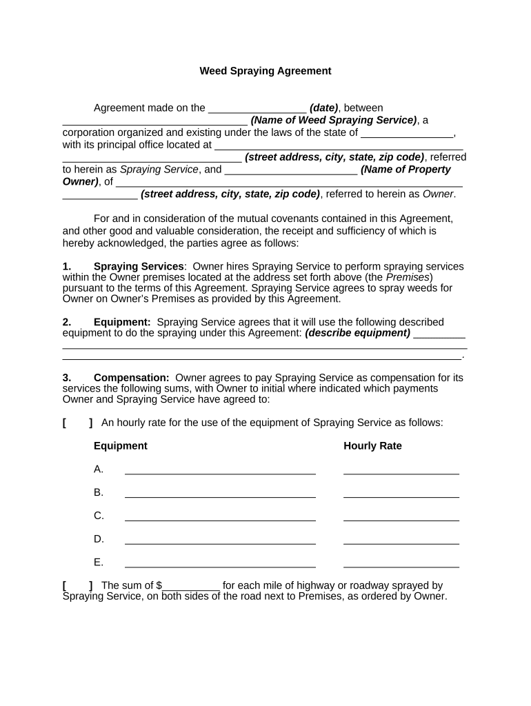 Weed Spraying Agreement  Form
