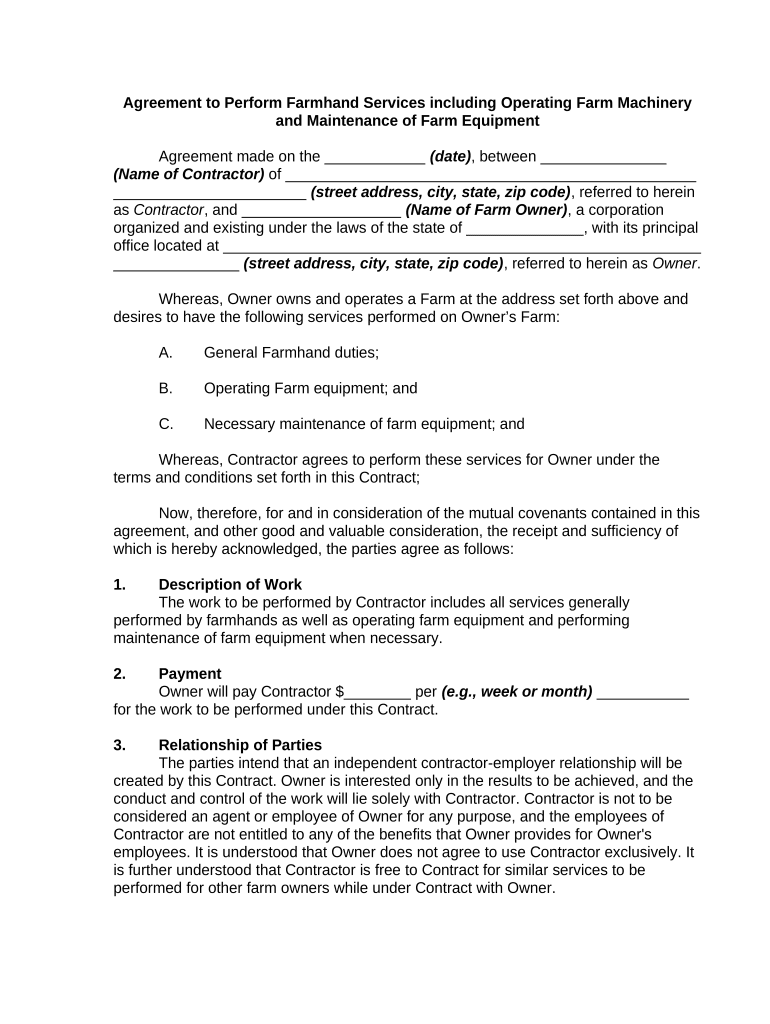 Agreement Services Operating  Form
