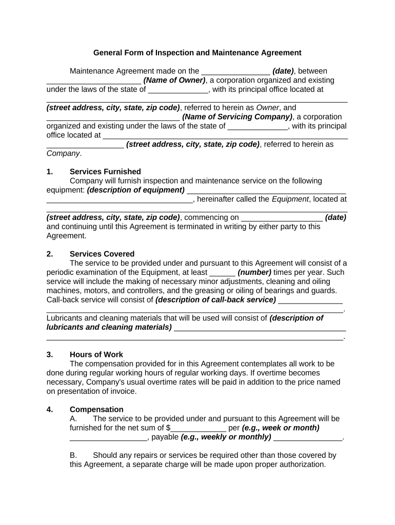 Maintenance Agreement  Form