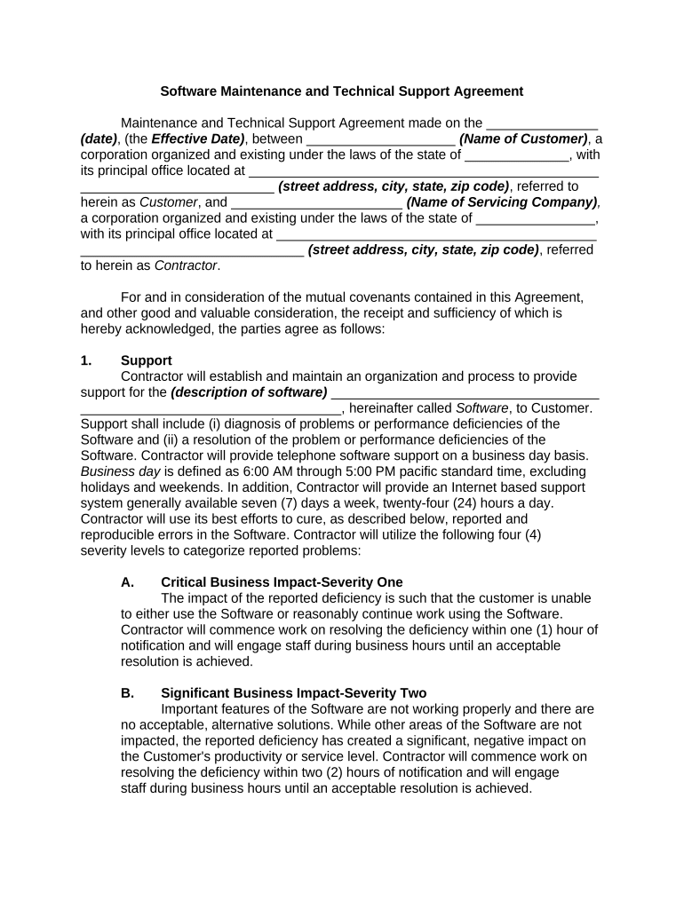 Maintenance Support Agreement  Form