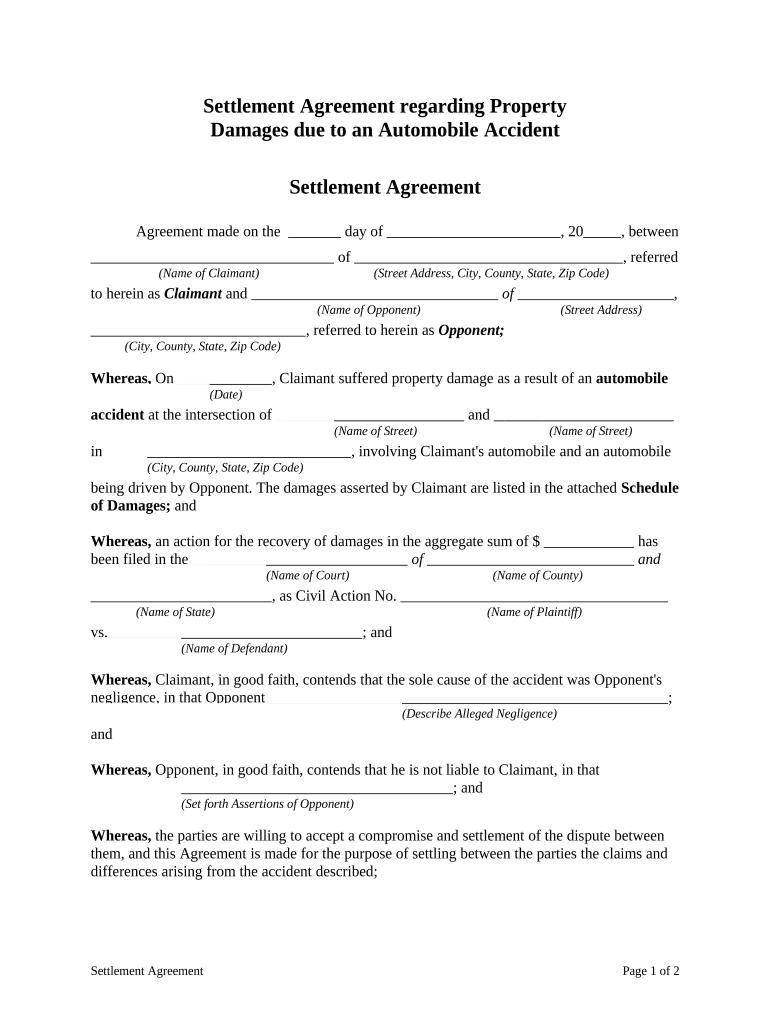 Car Accident Settlement Agreement Form PDF Fill Out and Sign