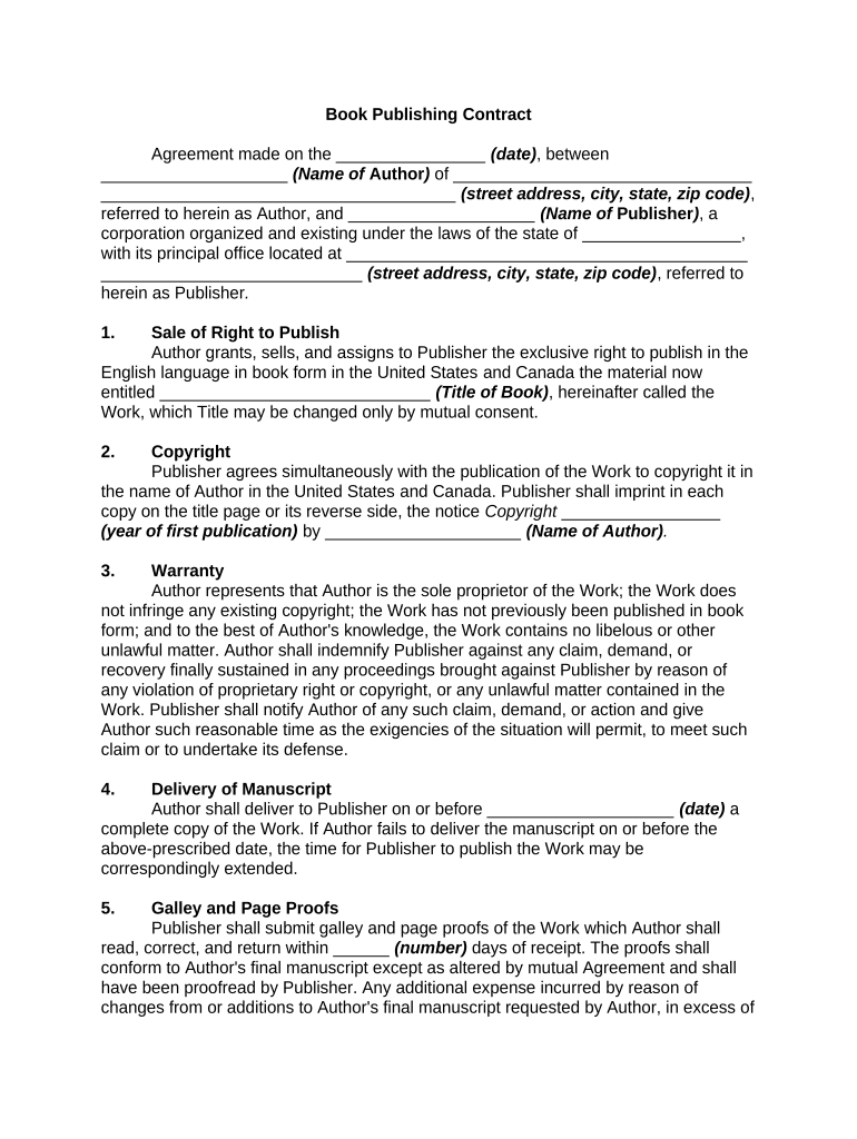 Book Publishing Contract Form Fill Out and Sign Printable PDF