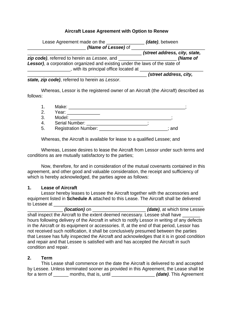 Aircraft Agreement  Form