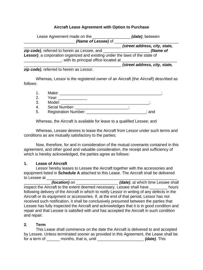 Aircraft Lease Agreement PDF  Form