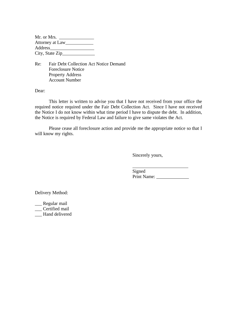 Letter Foreclosure Notice  Form