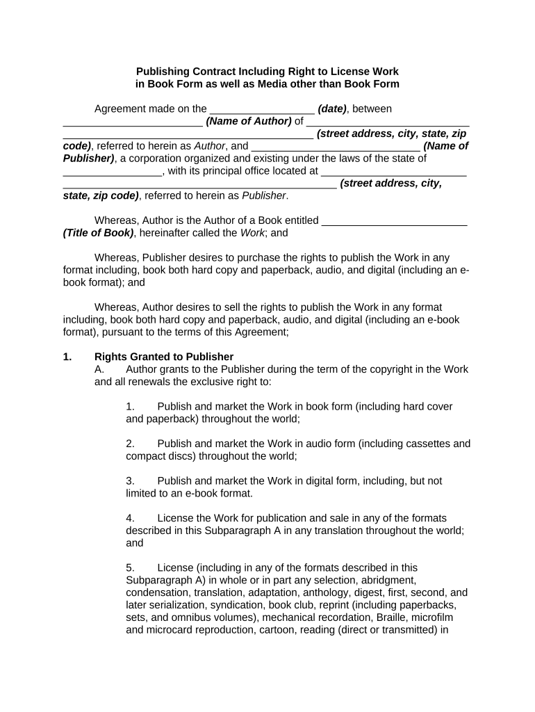 Publishing Contract Form Fill Out and Sign Printable PDF Template