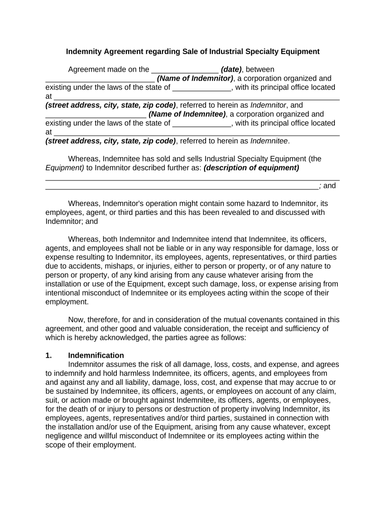 Indemnity Agreement  Form