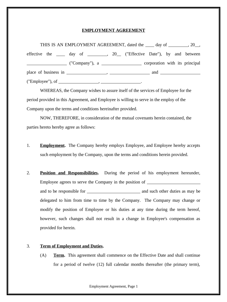 Employment Agreement Template  Form