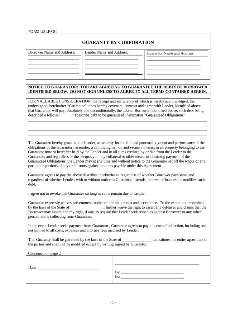 Guaranty by Corporation Complex  Form