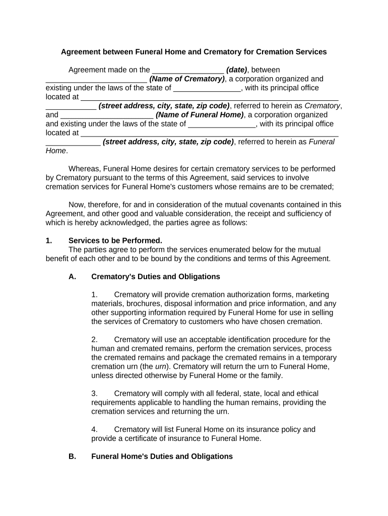 Agreement Funeral Home  Form