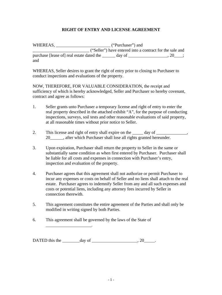 Right of Entry  Form