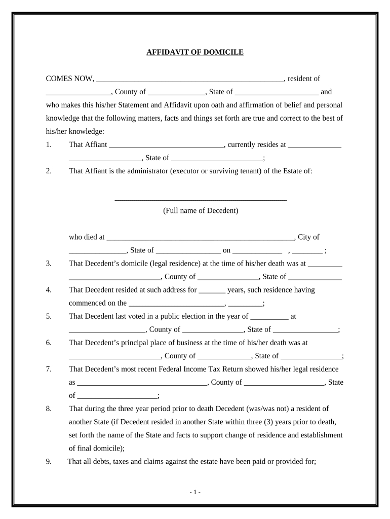 Domicile Document  Form