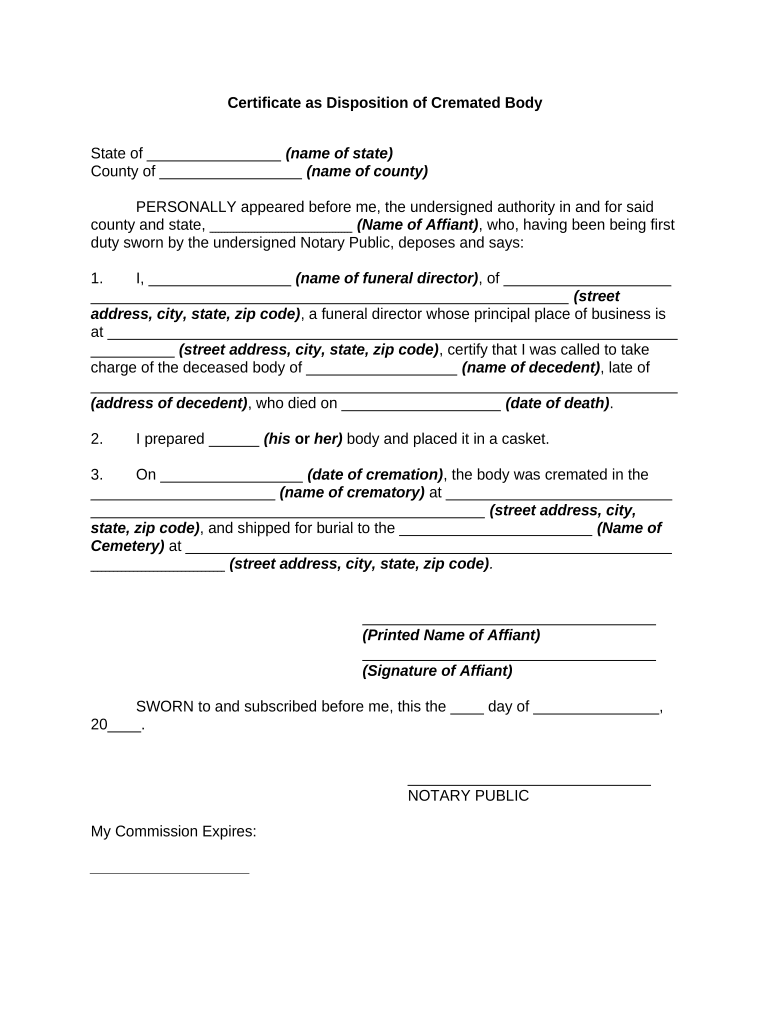 Cremation Certificate  Form