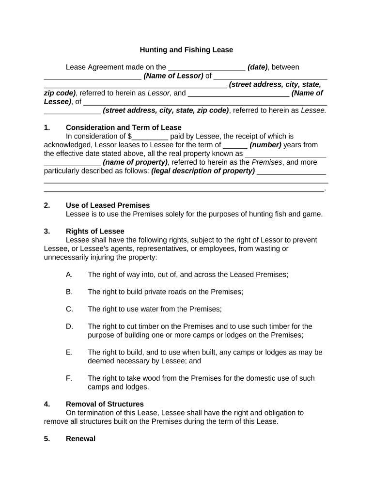 Hunting Fishing Lease  Form