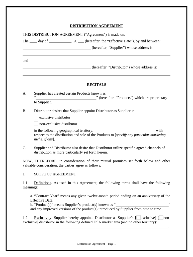 Distribution Agreement  Form